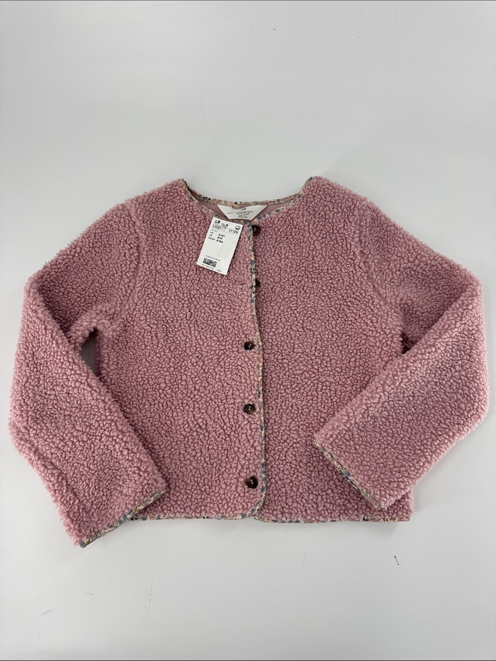 H&M Girls Mauve Pink Sherpa Button Front Jacket Size 8-10 NWT